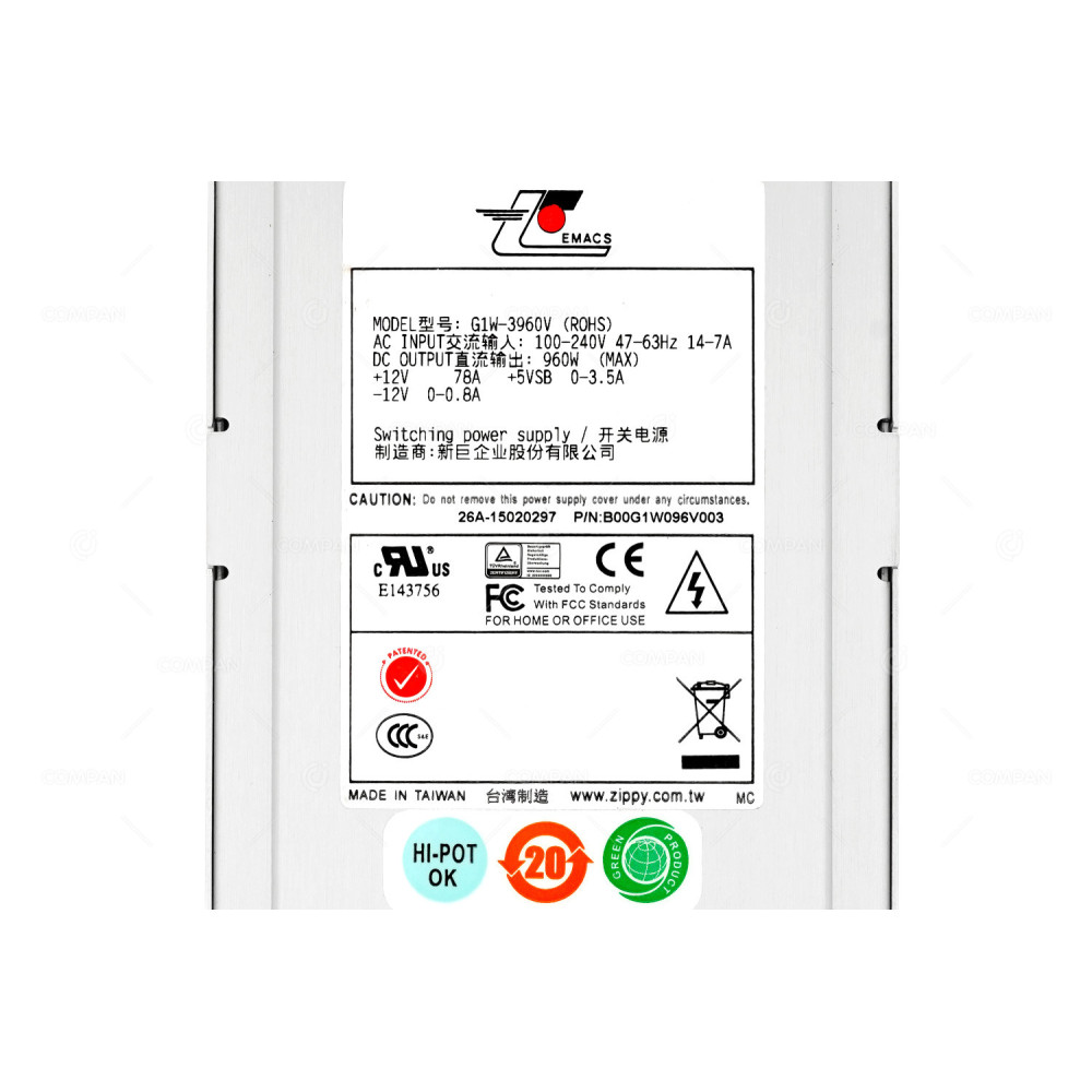 B00G1W096V003 EMACS G1W-3960V 960W POWER SUPPLY B00G1W096, 26A-16080173, GP700041, 26C-16040671